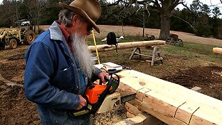 Floor Joist Pocket Layout & Cutting(pt2)-Dovetail Log Cabin Build (Ep 13)