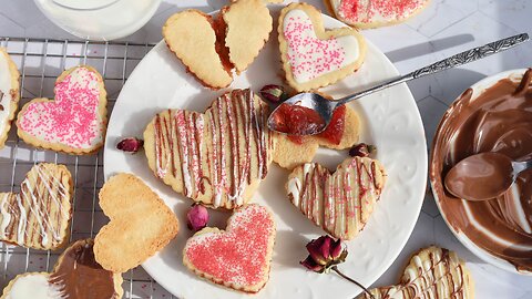 Make Them For Mom. Heart Shaped Sandwich Cookies with Strawberry Jam and Chocolate