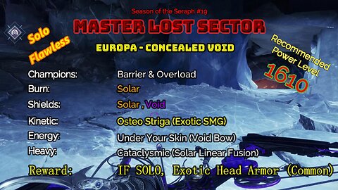 Destiny 2 Master Lost Sector: Europa - Concealed Void on my Hunter Solo-Flawless 2-4-23