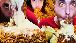 MESSY ASMR NOODLES + CHEESE SAUCE + ALFREDO + BOLOGNESE * 2 HOURS DISGUSTING MUKBANG ! *