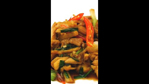 Stir fried Thai ginger pork and green bean with tofu dish