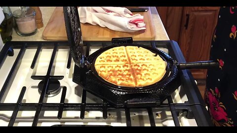 Making waffles in cast iron Griswold waffle iron