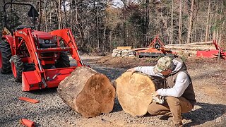 BUILDING AN OFF GRID HOMESTEAD ALONE | GIANT MAPLE LOG FOR END TABLES & NEW TRACTOR FORKS