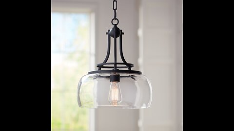 Charleston Painted Bronze Iron Pendant Chandelier 16" Wide Rustic Farmhouse Clear Glass Shade L...