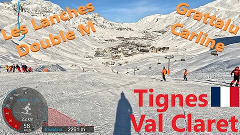 [4K] Skiing Val Claret Tignes, Les Lanches Double M, Grattalu and Carline, France, GoPro HERO11