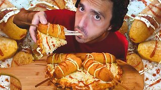 STRETCHY CHEESE CORN DOG PIZZA * ASMR NO TALKING * | NOMNOMSAMIMEBOY