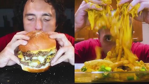 GIANT 3x CHEESE BURGER AND CHEESE FRIES ! * asmr wars * 먹방 mukbang