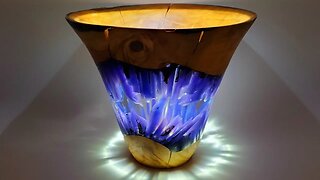"Crystal Cave" Cracked blue resin, clear resin and cherry wood vase, turned on the lathe. O.U.R.