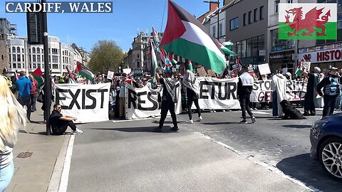 Pro-Palestinian Protesters blocked the Castle Road. March for Palestine. Cardiff Wales