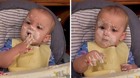 Twin Babies Are At Different Levels Of Being Messy