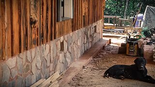 FRONT STONEWORK FINISHED ON OFF GRID CABIN