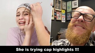 She is trying cap highlights at home !!! Hairdresser reacts to hair fails