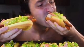 HOT DOG BIG BITES ONLY * MESSY ASMR NO TALKING *