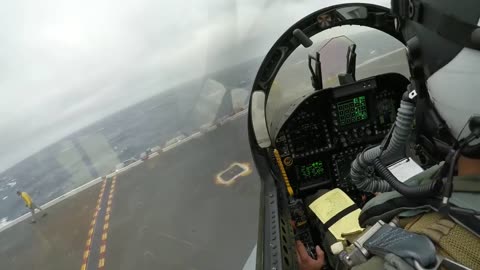 Bad-weather low-visibility F-18 carrier landing--military video