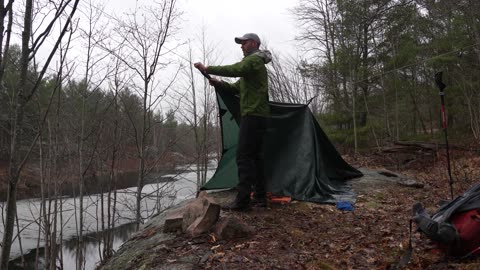 Solo Tarp Camping - Bushcraft Food and Rain in the Backwoods