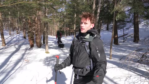 3 Days Winter Camping in a Homemade Hot Tent - Bushwacking and Snowshoeing