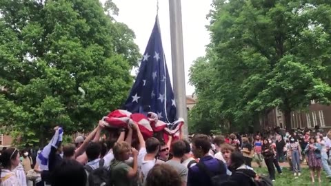 UNC Chapel - Students Keep American Flag From Hitting Ground