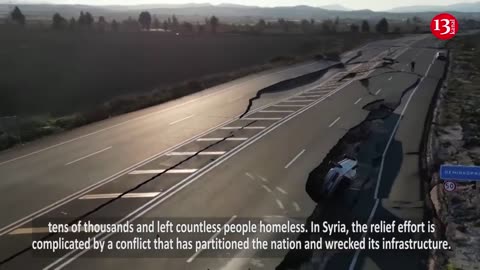 Drone footage shows huge cracks in road connecting Hatay, Aleppo