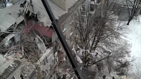 Aerial view of shelling in Russian-controlled Donetsk