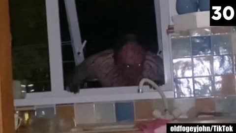 A scary or demonic person, perhaps of a strange nature, recorded by a home camera.