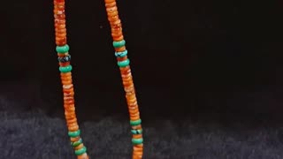 Natural turquoise and orange spiny oyster roundle beads handmade necklace gift for women