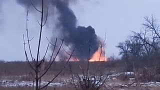 Detonation of the ammunition of a wrecked Ukrainian tank