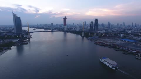 Drone Footage of a Boat on the Chao Phraya River