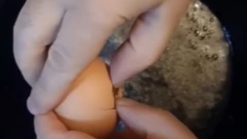 Cracking an egg in reverse lol