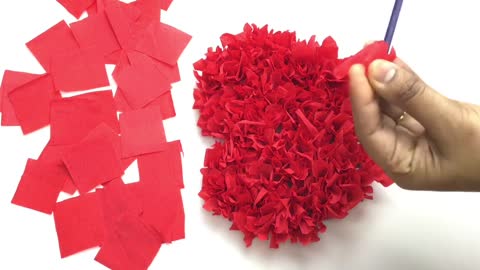 Crepe paper puffy Heart valentine's window decorations easy craft /Diyvalentinesday/best out ofwaste