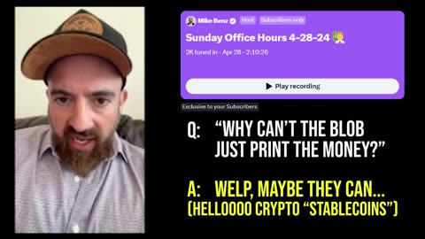 Sunday Office Hours Q - "Why Can't The Blob Print The Money" (Tether)