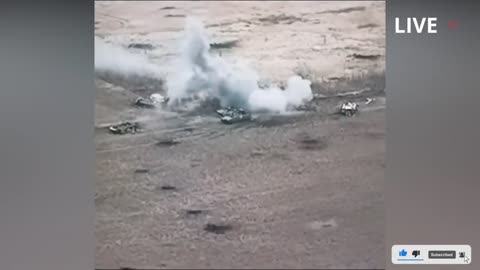 Russian troops run away after Ukrainian artillery destroyed their armored vehicles.