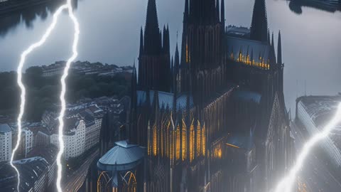 Gothic Architecture | Gothic Cathedral | Bolt of Lightning | Aerial View | AI Art #gothic #bolt