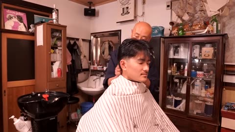 ASMR Best Barber at 76 Years Old | Haircut, Massage, Hair wash, Shaving