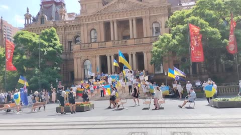 Ukraine Protests on Town Hall Steps Sydney Australia