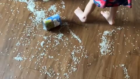 Girl Makes a Big Mess With Rice