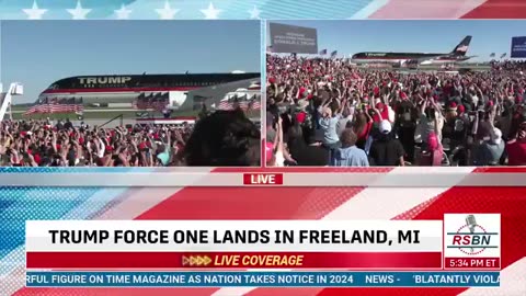 Crowd Goes Wild When Trump's Plane Lands In Freeland, Michigan