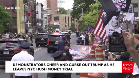 BREAKING NEWS- Demonstrators Cheer & Curse Out Trump As He Leaves NYC Trial Following Guilty Verdict
