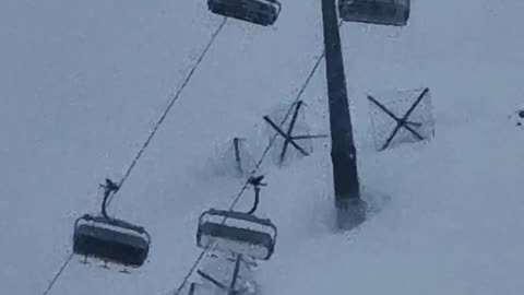Strong Winds Hit Ski Lift