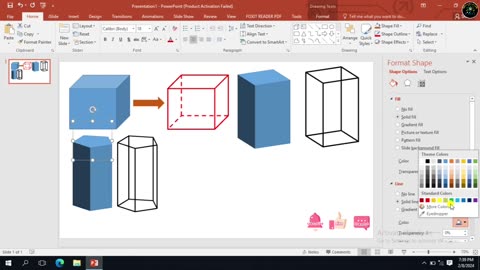 How to draw a cubical model structure using Microsoft Powerpoint