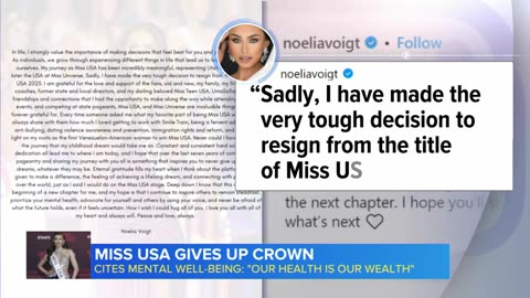 Miss USA gives up her crown to focus on mental health