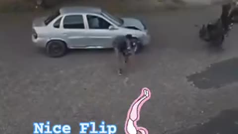 Motorcycle Rider Flip Accident