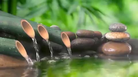 Relaxing Music With The Sound Of Nature's Bamboo Water Fountain ✿ Healing Music