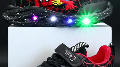 Disney LED Casual Sneakers Red Black For Spring Boys Spiderman