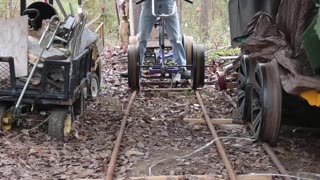 Pulling a train with a pedal cart