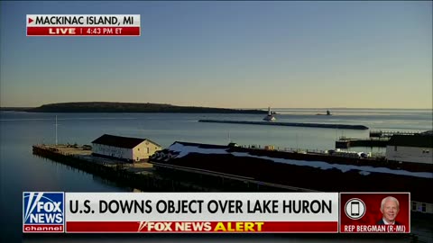 Octagon shape shot down over lake Huron