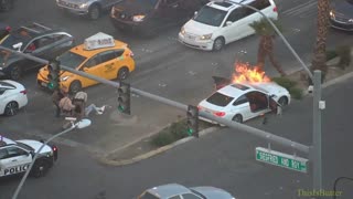2 hospitalized after officer pulls driver from vehicle fire on Las Vegas Strip