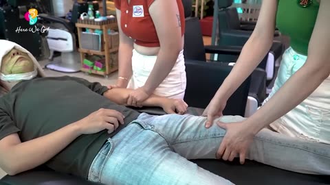 The two girls' crack your back technique in the barber shop massage makes me very comfortable