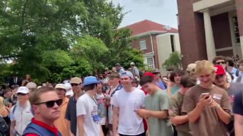 Fraternity boys clap and cheer as they confront an antisemitic woman at University of Mississippi.