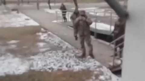 A Ukrainian stands up to the recruitment officers and send them on their way