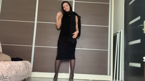 Hot Little black mini skirt dresses and soft transparent black pantyhose try on haul with high heels